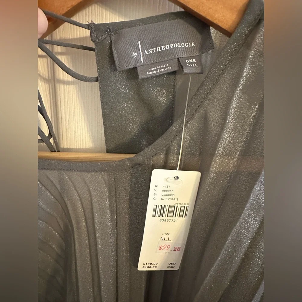 Anthropologie Sheer Pleated Taupe Maxi Dress - Picture 8 of 9